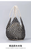 Simple Casual Handwoven Wooden Bead Handbag New Retro Versatile Summer Vacation Handheld Women's Shoulder Bags Water Bucket Bag