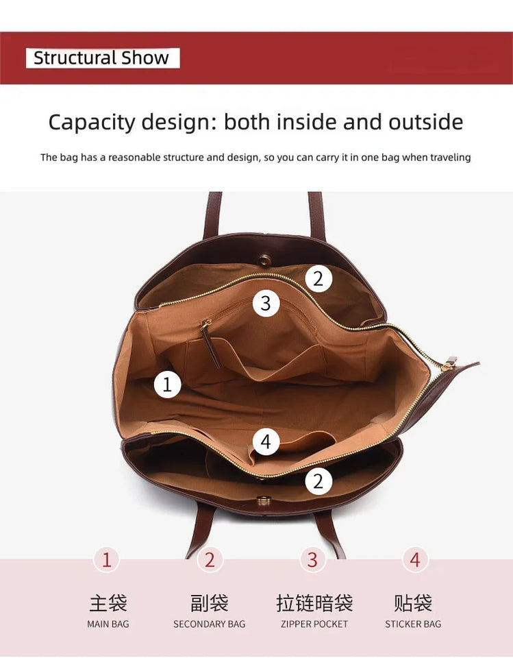 Women's Handbag, High-End Fashion Shoulder Bag, Simple Solid Color Casual Bag, Commuting and Shopping Tote Bag, Large Capacity Tote Bag