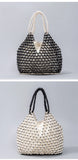 Simple Casual Handwoven Wooden Bead Handbag New Retro Versatile Summer Vacation Handheld Women's Shoulder Bags Water Bucket Bag